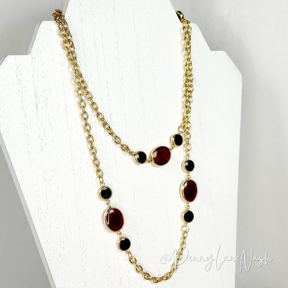 Vintage Red & Black Bead Spaced Station Necklace - Picture 3 of 4
